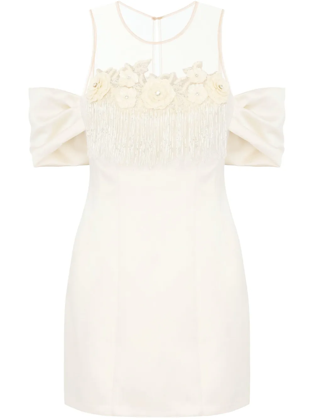 Elisabetta Franchi Satijnen mini-jurk met geborduurde bloemen Beige