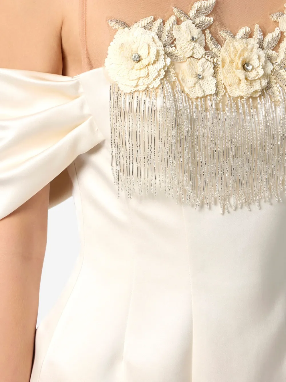 Elisabetta Franchi Satijnen mini-jurk met geborduurde bloemen Beige