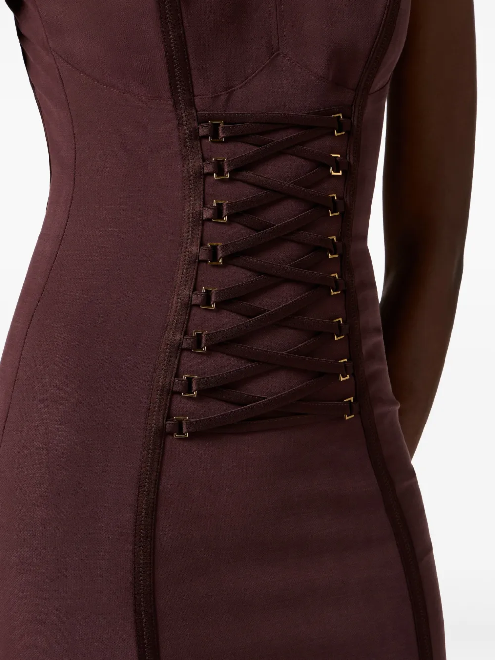 Shop Elisabetta Franchi Crossover Lace-detail Midi Dress In Brown