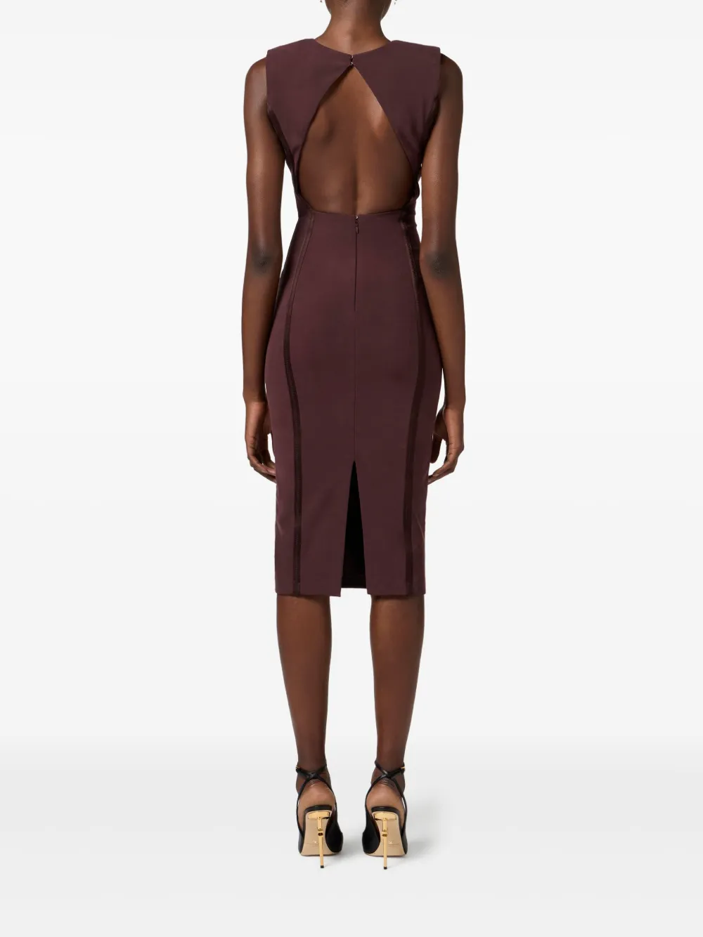 Shop Elisabetta Franchi Crossover Lace-detail Midi Dress In Brown