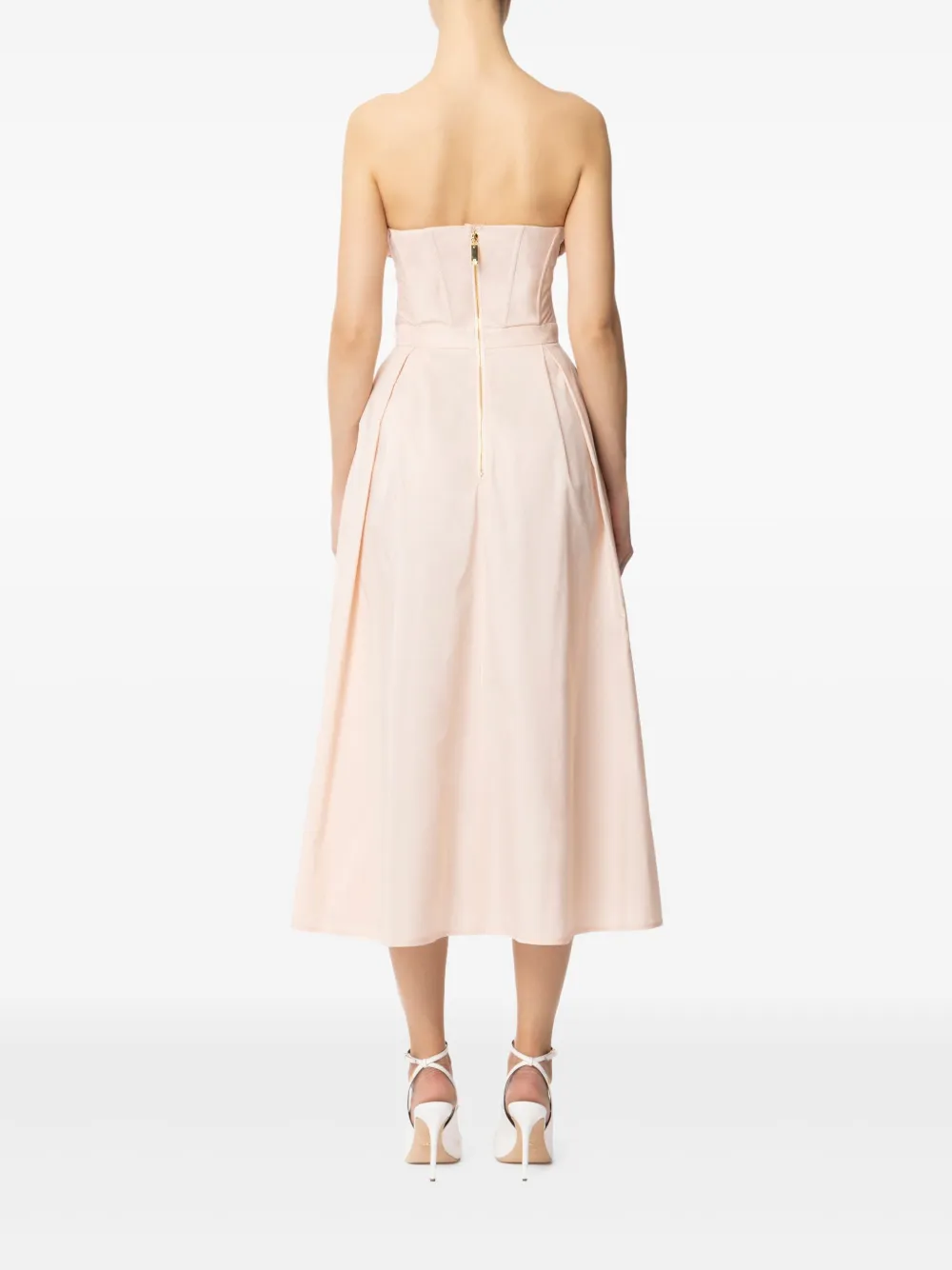 Elisabetta Franchi Gabardine midi-jurk met roosapplicatie Roze