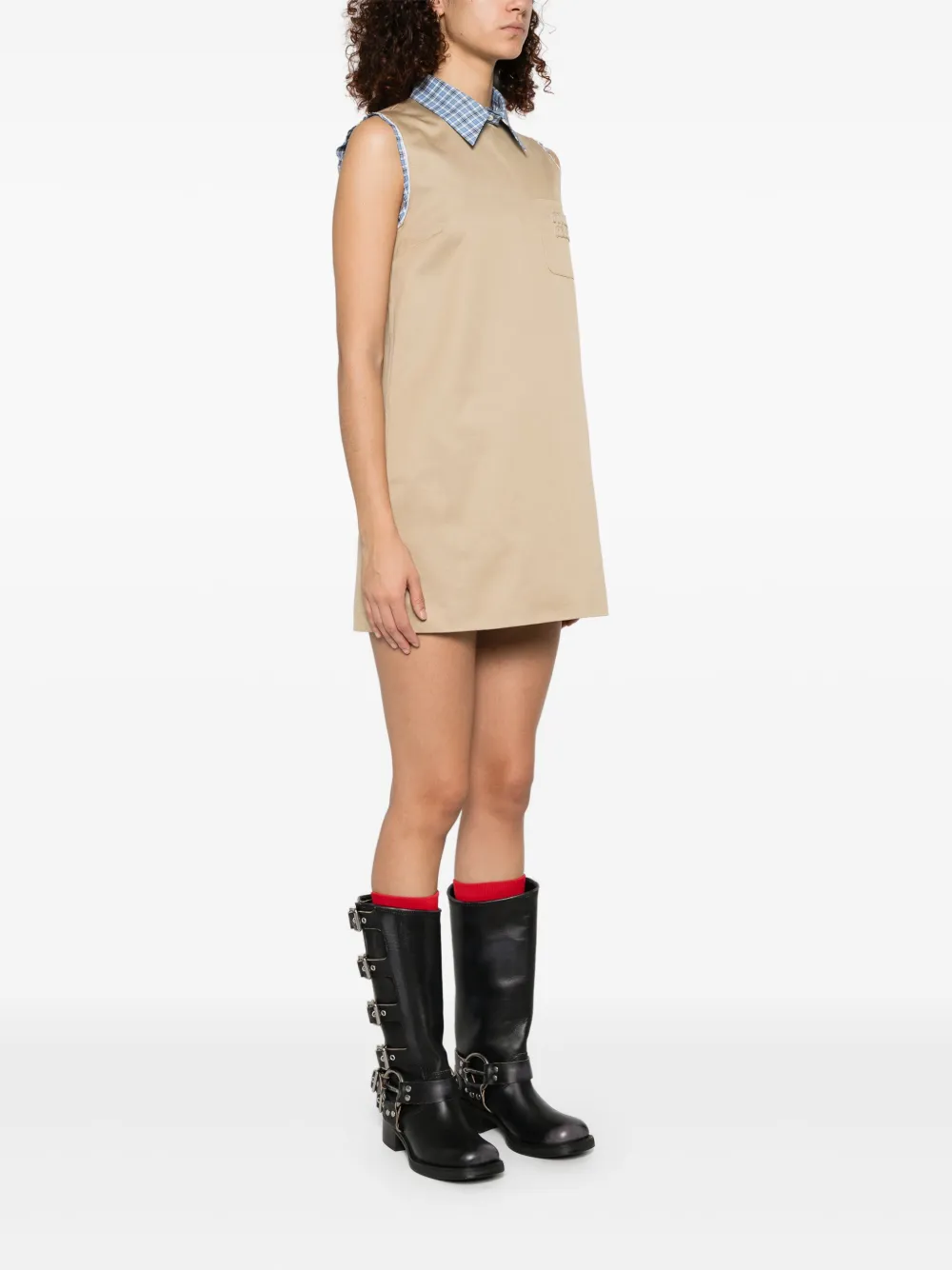 Miu Gelaagde mini-jurk Beige