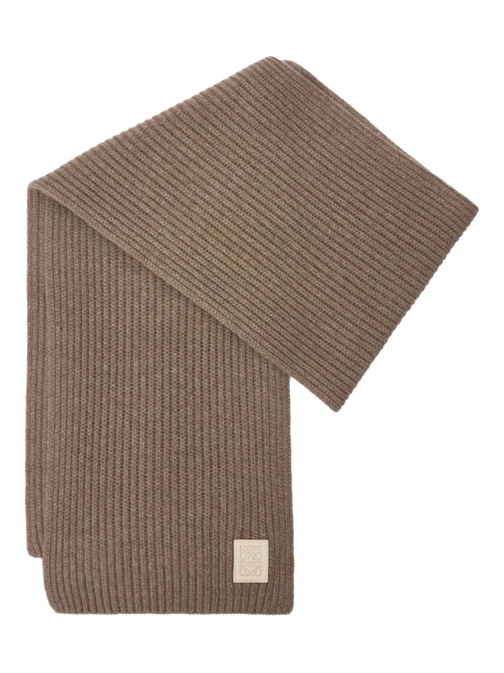 Loewe Ribbed Logo-plaque Scarf In Neutral
