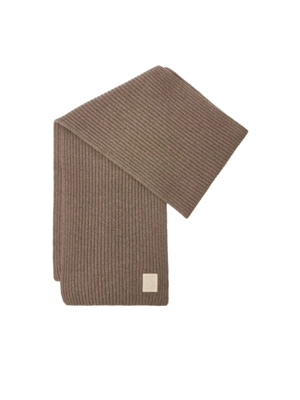 LOEWE Geribbelde sjaal met logoplakkaat Beige