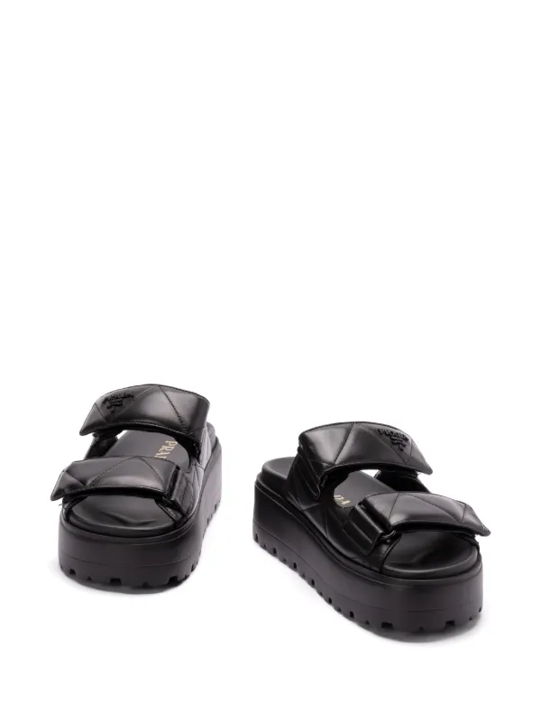 Prada Padded Leather Sandals | Black | FARFETCH UK
