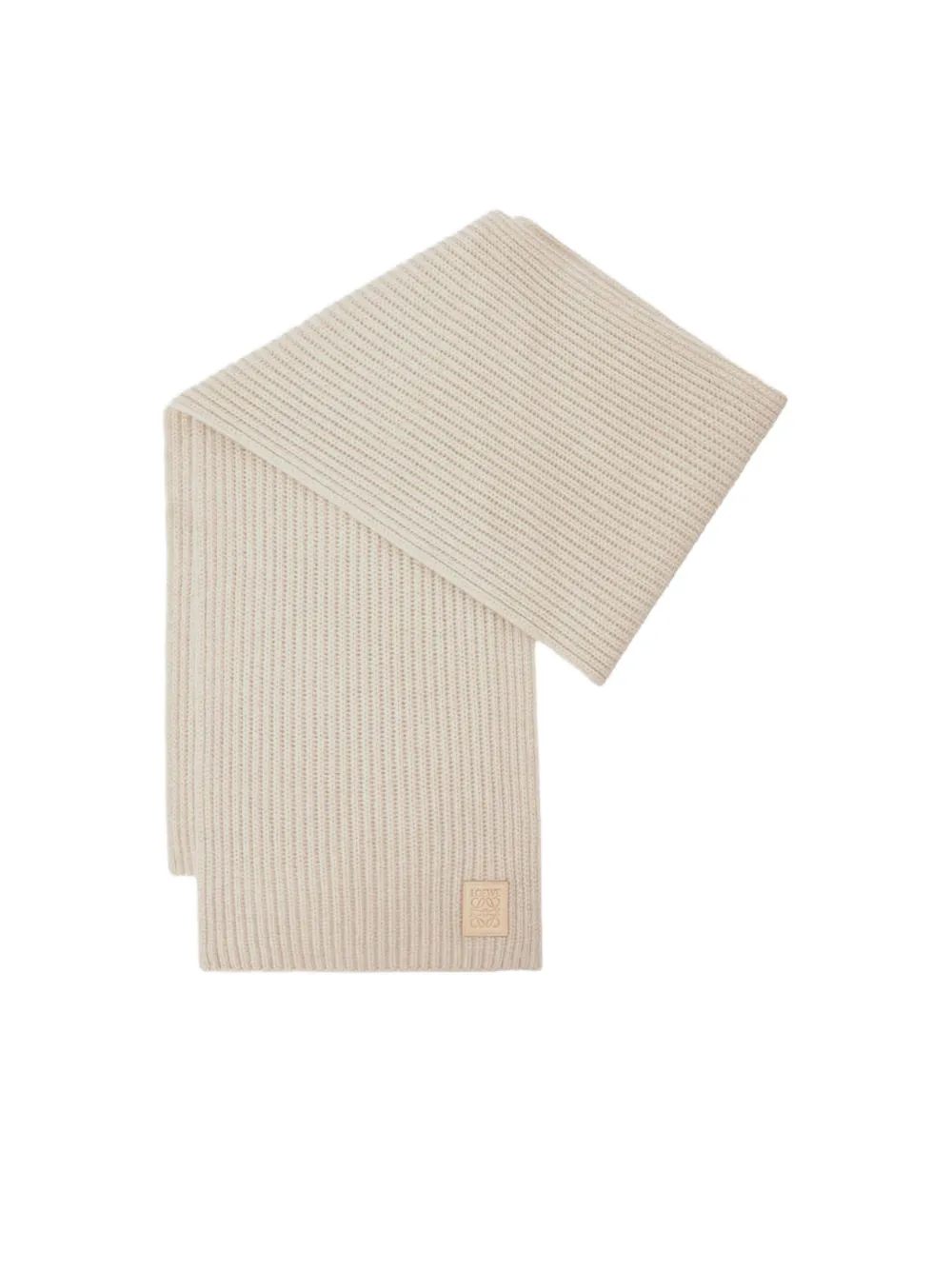 LOEWE Geribbelde sjaal met logoplakkaat Beige