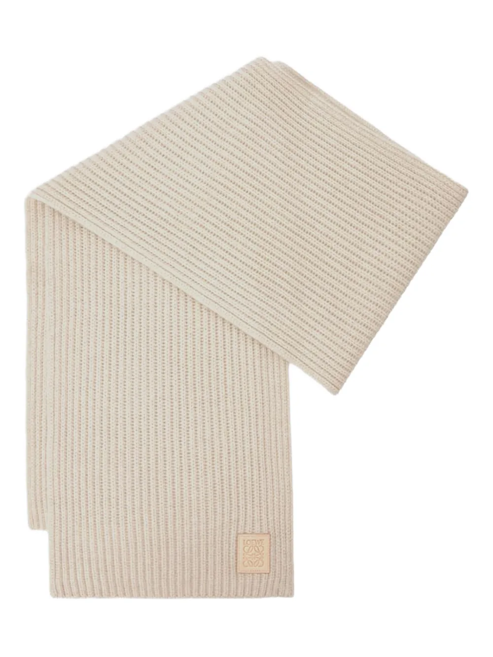 Loewe Ribbed Logo-plaque Scarf In Neutral