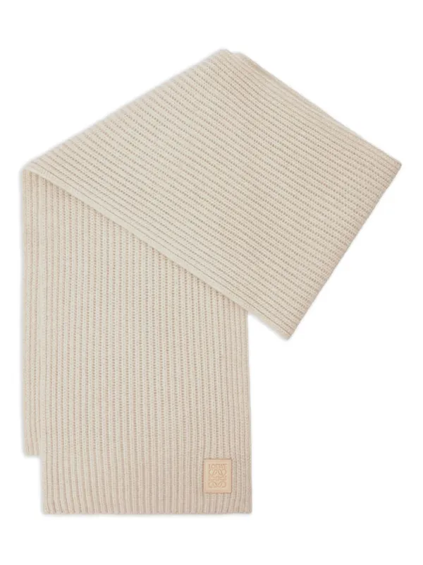 Loewe Ribbed Logo-plaque Scarf in Neutrals