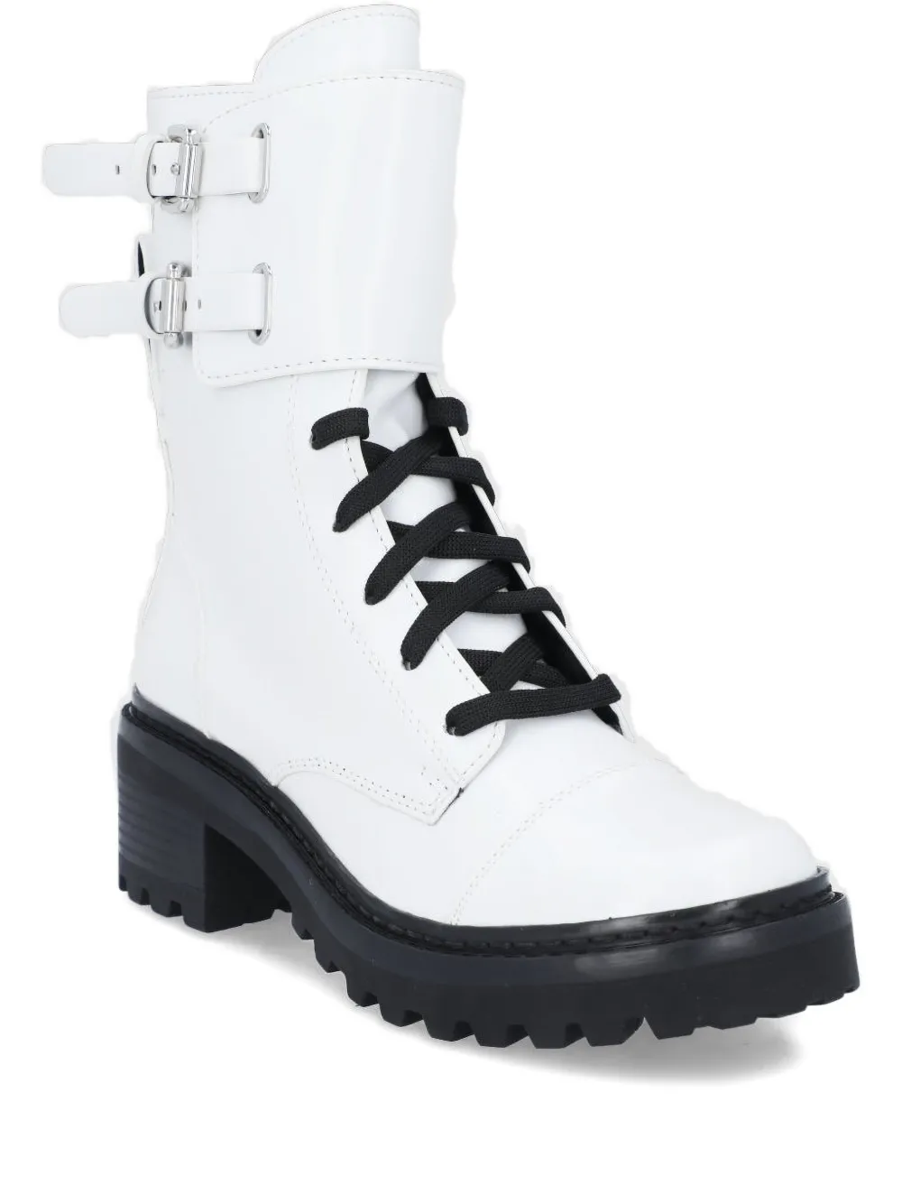 DKNY lace-up buckle boots White
