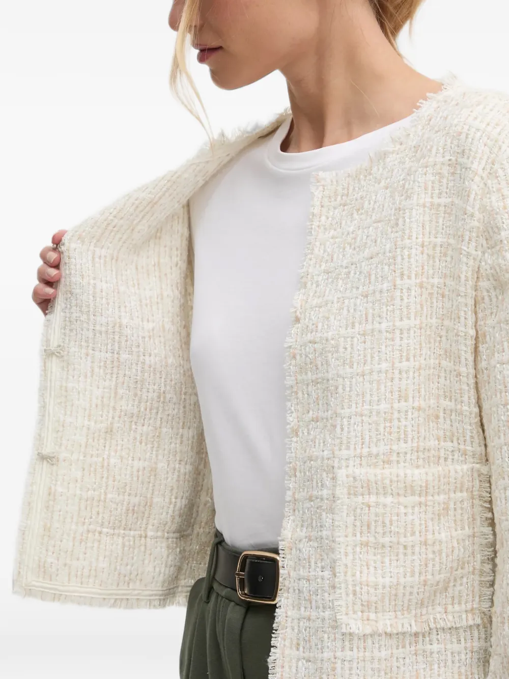 DKNY bouclé frayed-edge jacket Beige