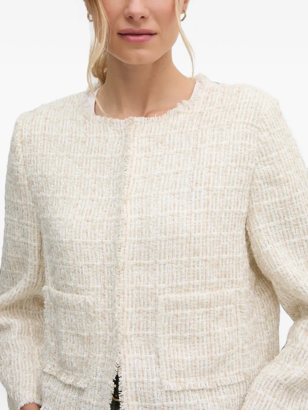 DKNY bouclé frayed-edge jacket Beige