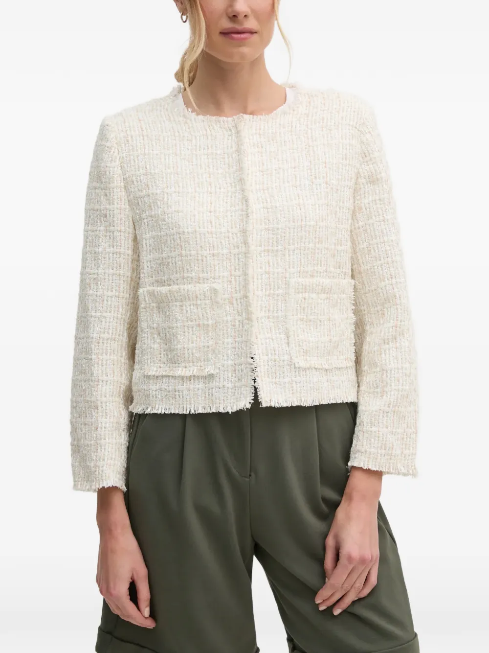DKNY bouclé frayed-edge jacket - Nude