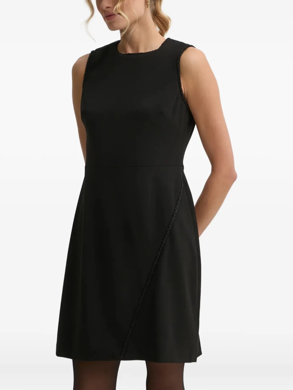 Dkny Beaded-trim Sleeveless Mini Dress In Black