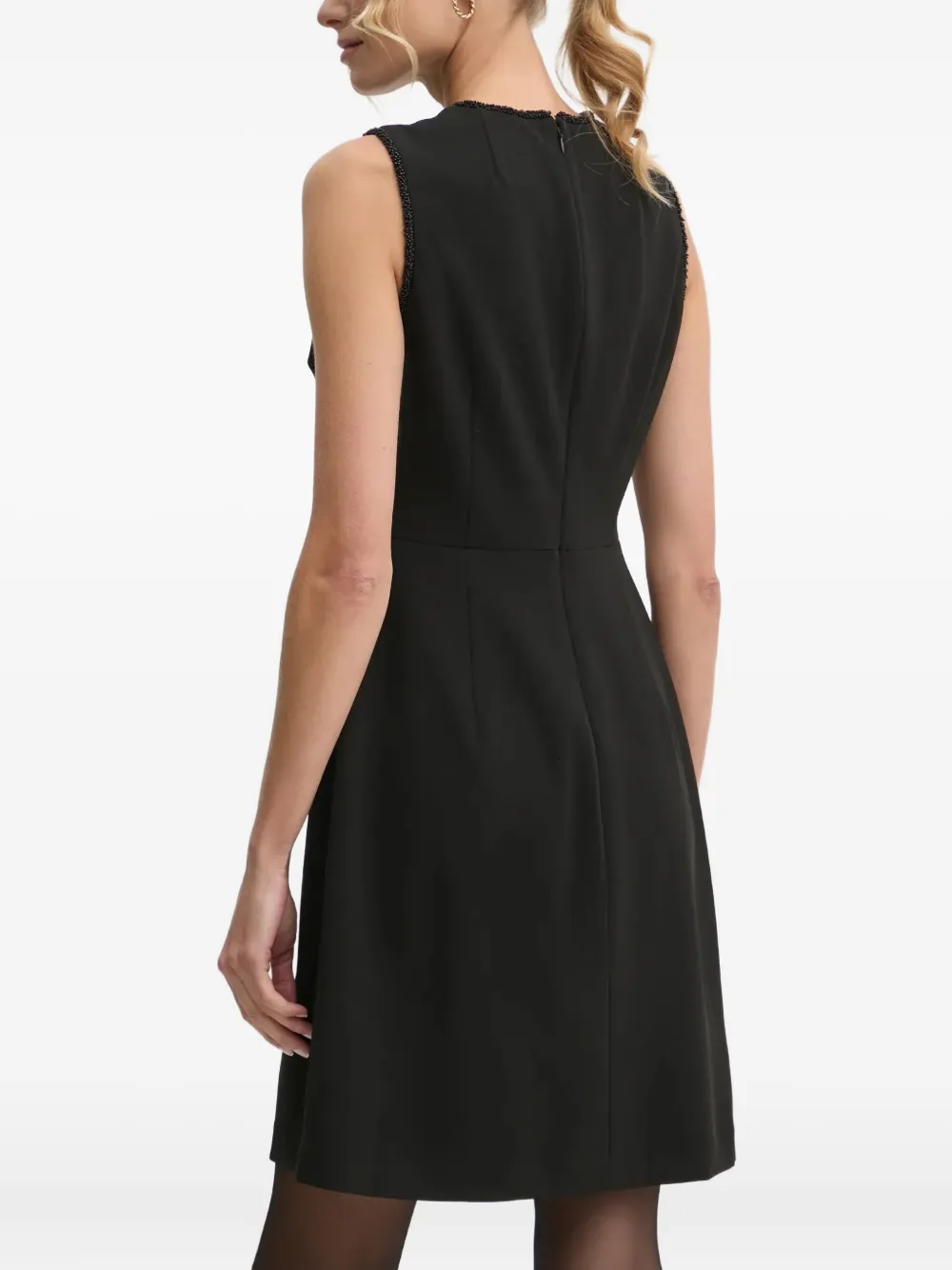 Dkny Beaded-trim Sleeveless Mini Dress In Black