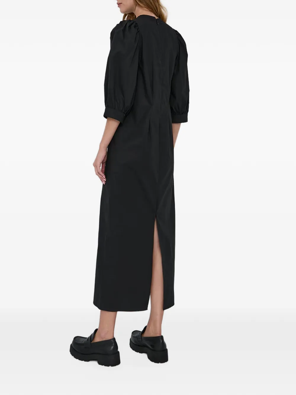 SAMSOE puff-sleeve midi dress Zwart