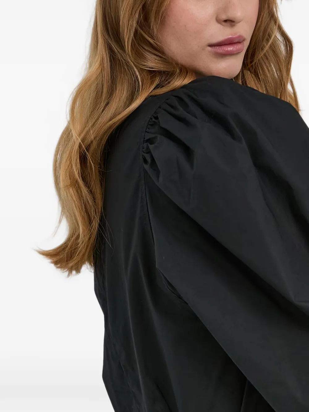 SAMSOE puff-sleeve midi dress Zwart