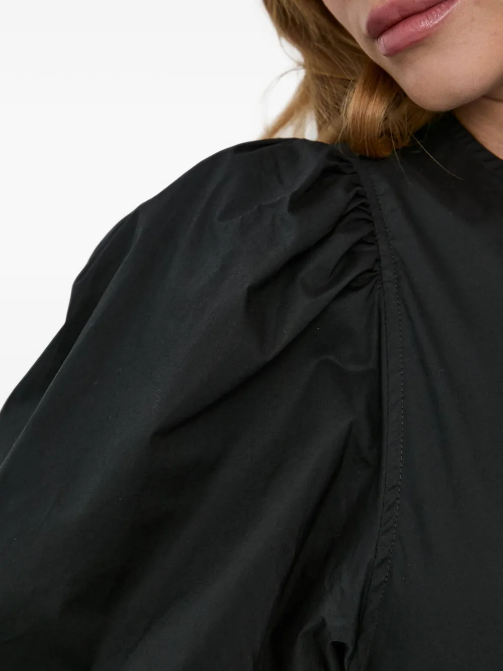 SAMSOE puff-sleeve midi dress Zwart