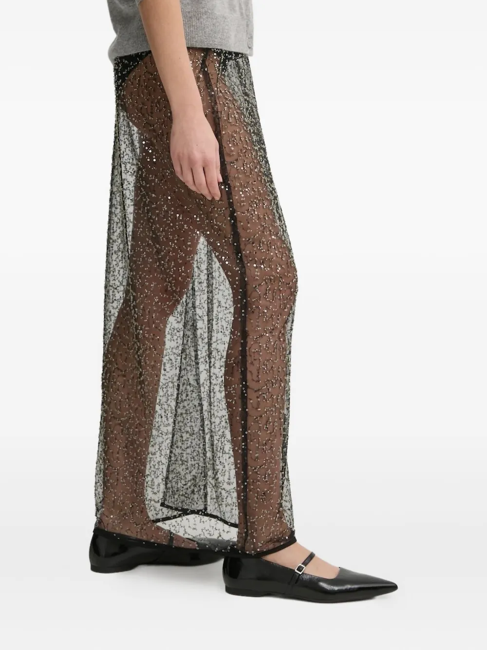 SAMSOE Mesh rok met kralen Zwart