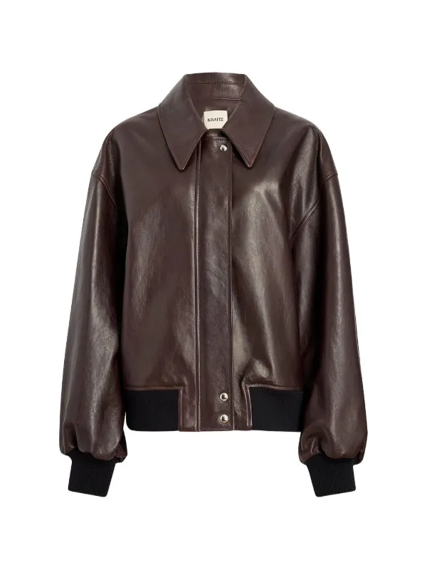 Khaite Pointed Collar Sheepskin Jacket in Brown