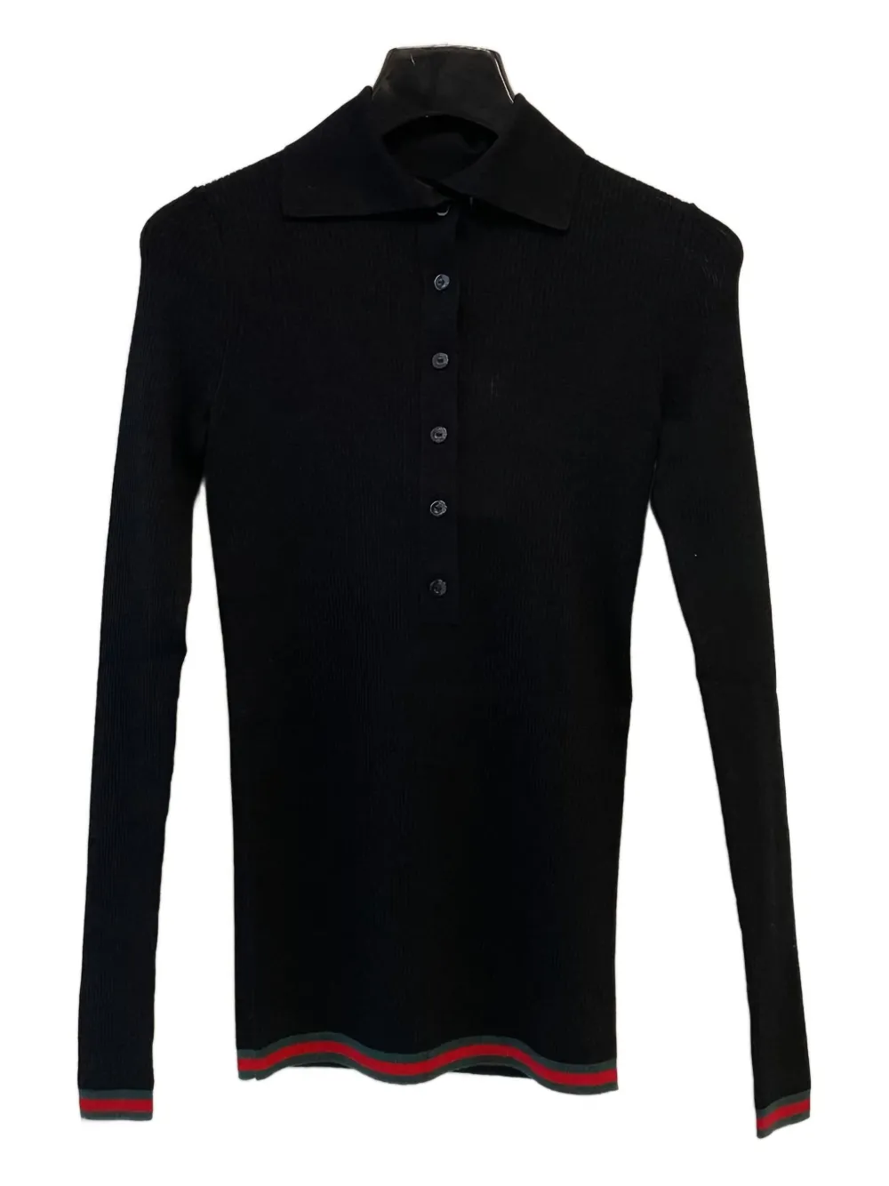 Gucci ribbed-knit buttoned polo shirt Zwart