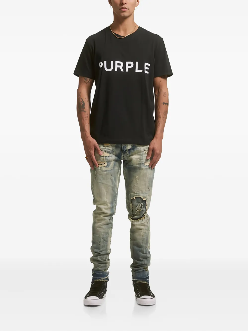 Purple Brand Gerafelde jeans - Blauw