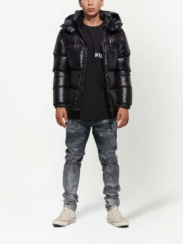 Purple Brand NYLON SNAP OFF HOOD PUFFER JACKET JET BLACK 