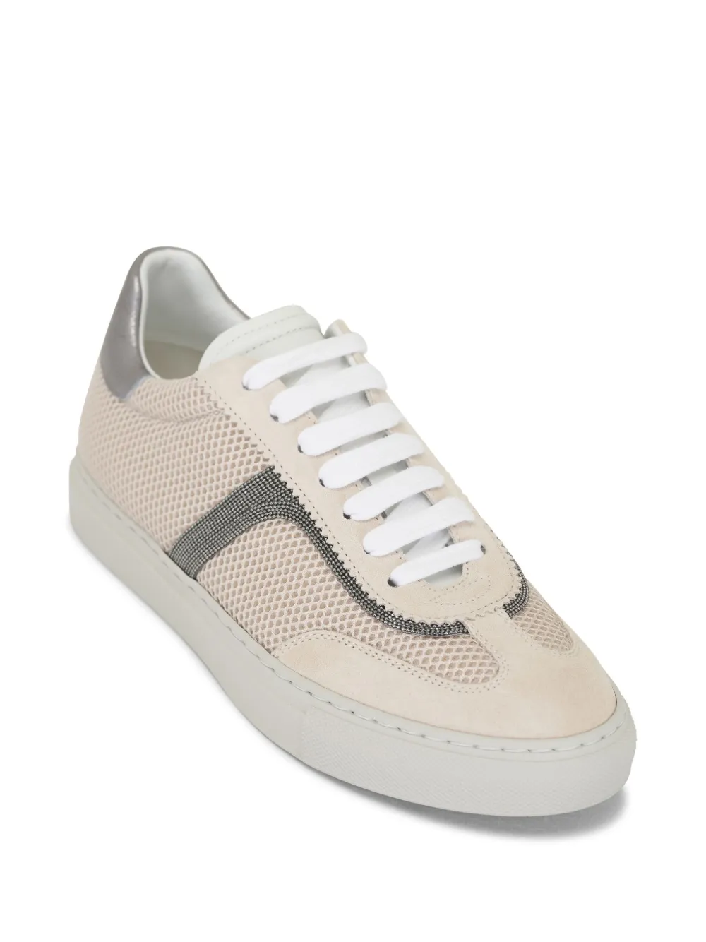 Brunello Cucinelli Leren sneakers met Monili-kettingdetail - Beige