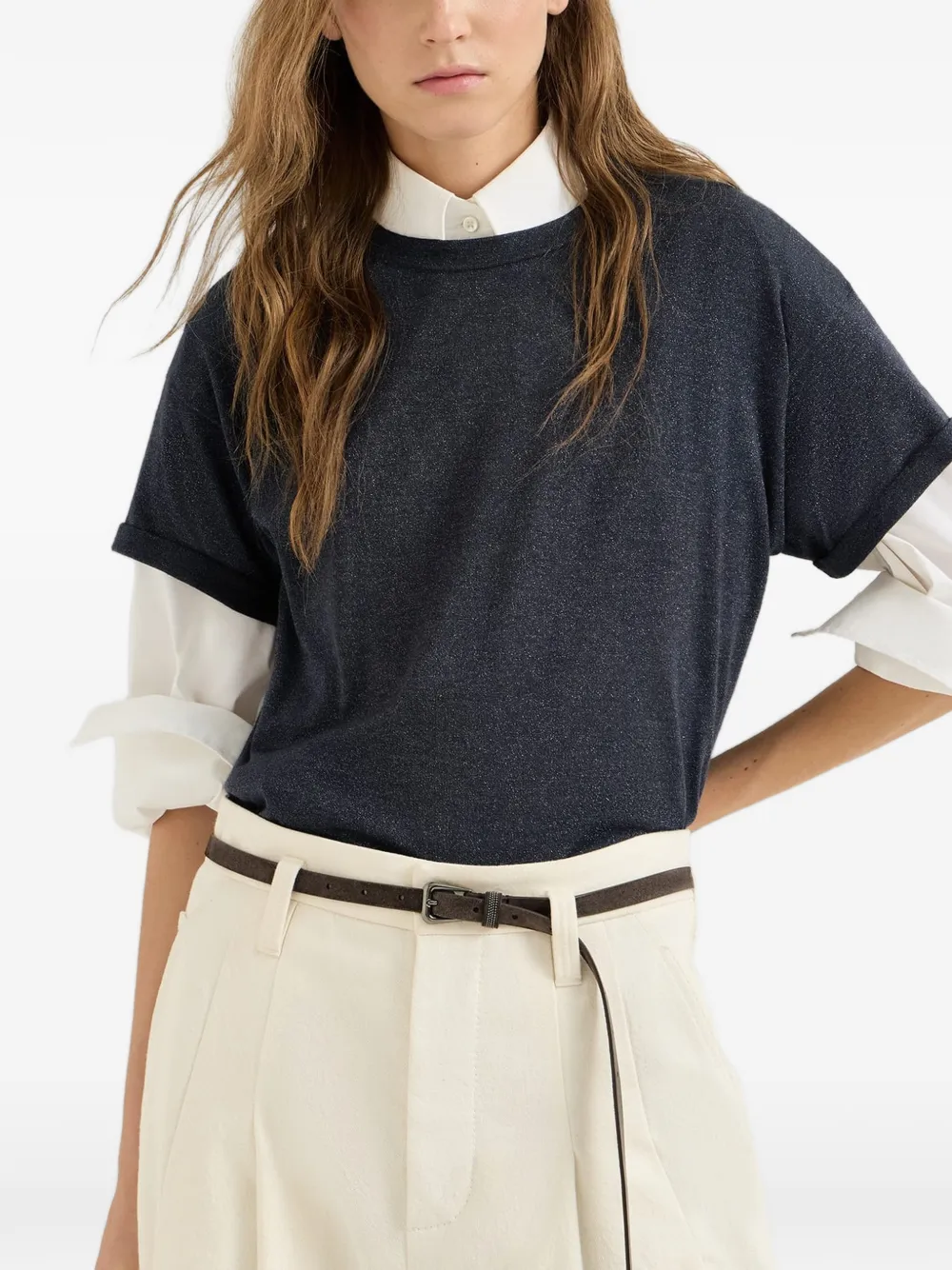 Brunello Cucinelli T-shirt met glitters Blauw