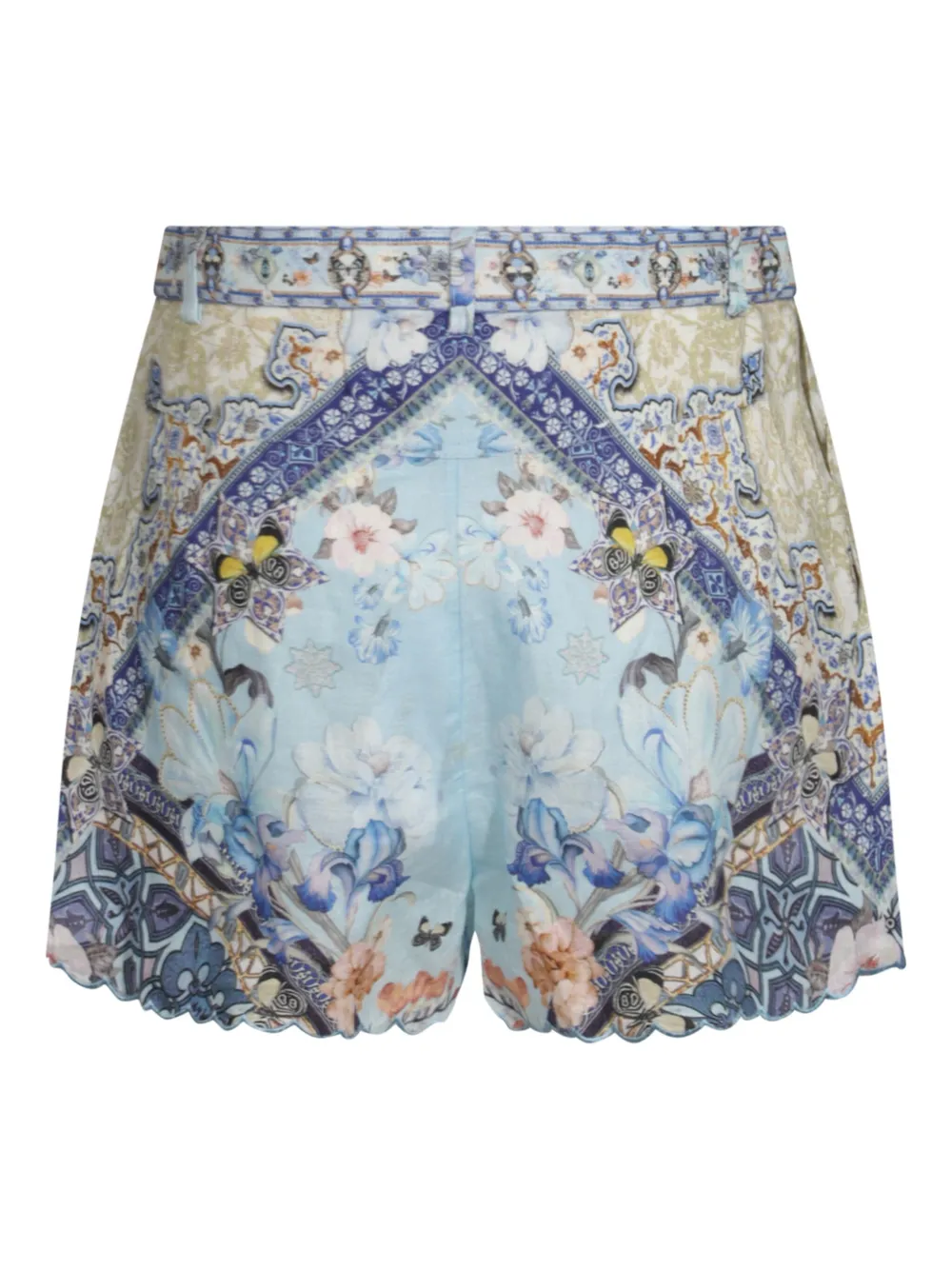 Camilla Shorts met ceintuur en print - Blauw