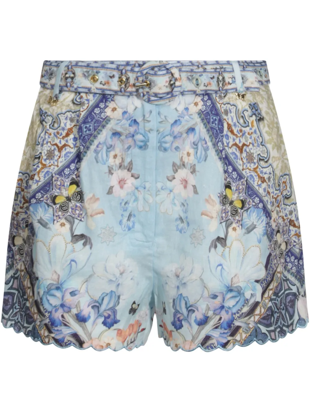 printed belted shorts