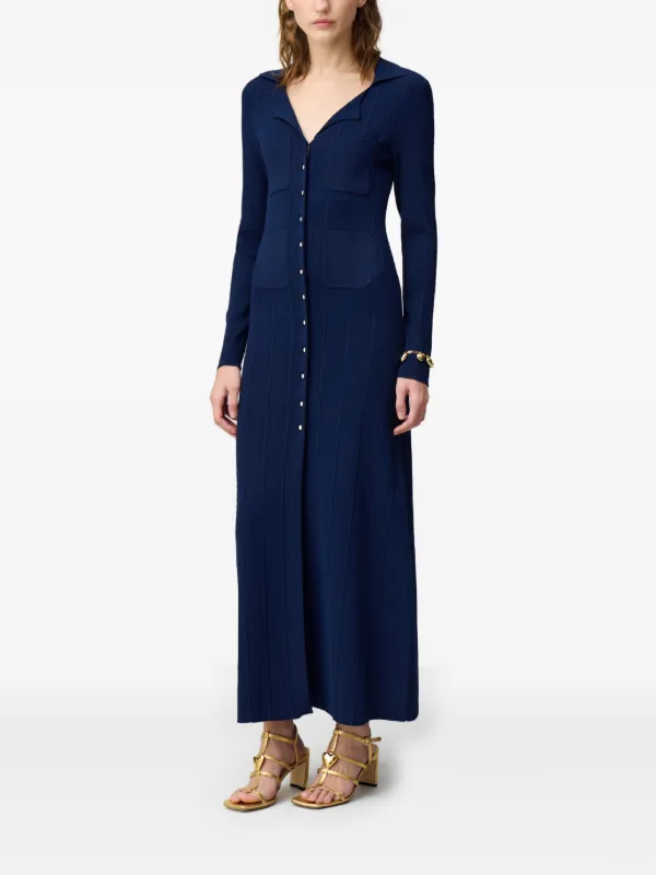 Claudie Pierlot Robe Longue à Design Nervuré Bleu FARFETCH TN