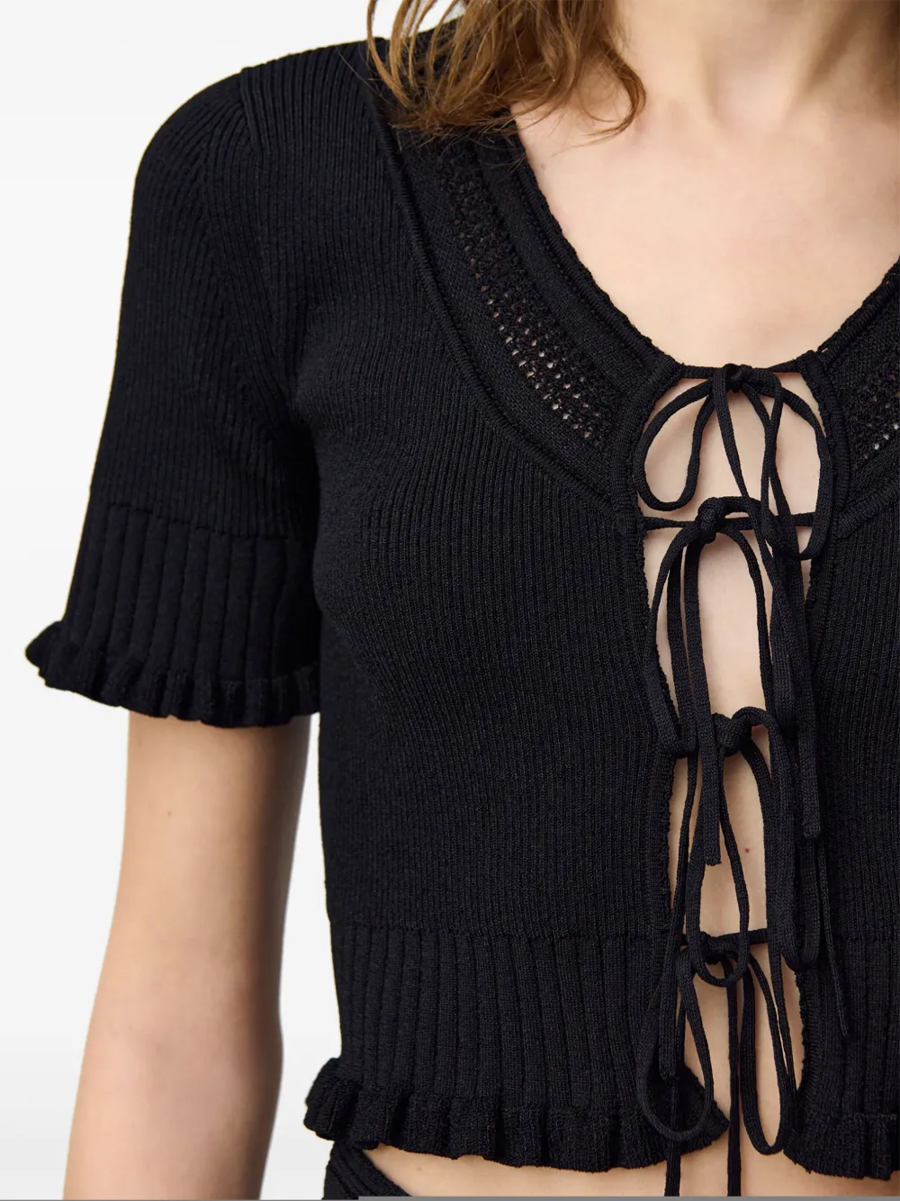 Claudie Pierlot Fijngeknoopt vest met strik Zwart