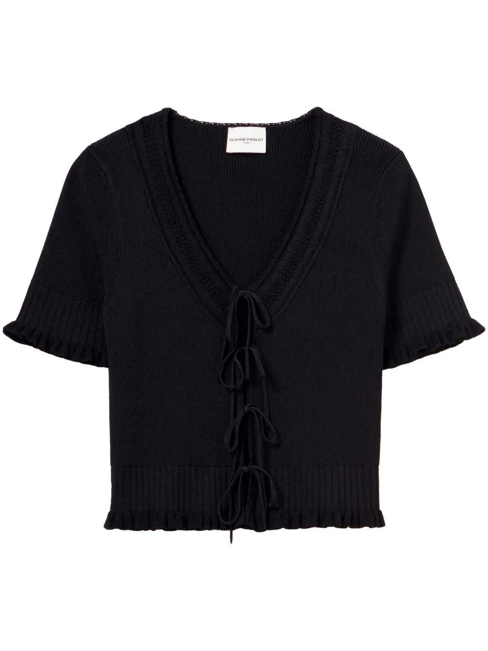 Claudie Pierlot Fijngeknoopt vest met strik Zwart