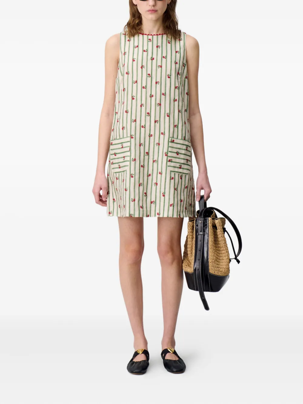 Claudie Pierlot Mini-jurk met geborduurde bloemen Beige