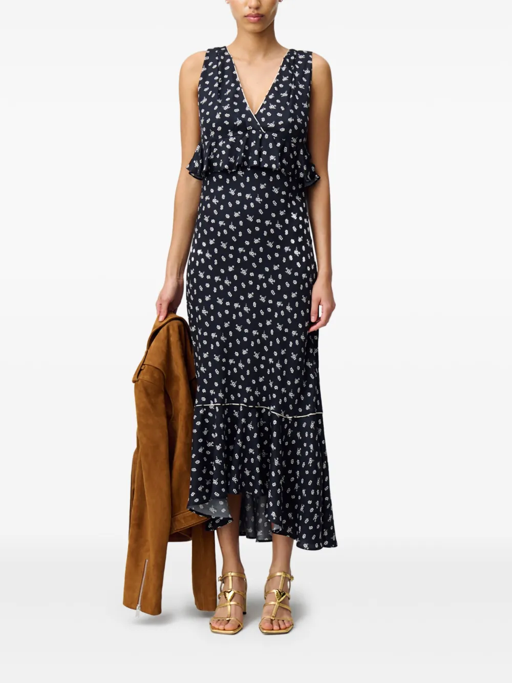 Claudie Pierlot Maxi-jurk met bloemenprint - Zwart