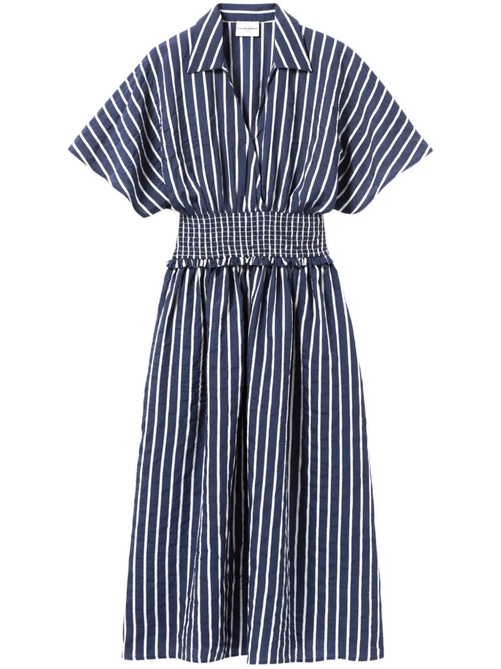 striped wrap midi dress