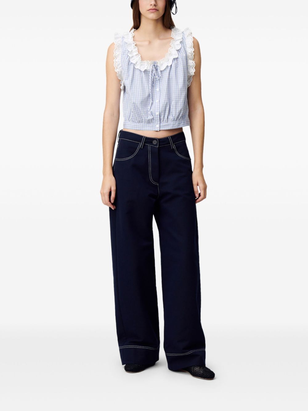 Claudie Pierlot checkered lace-trim top - Blauw