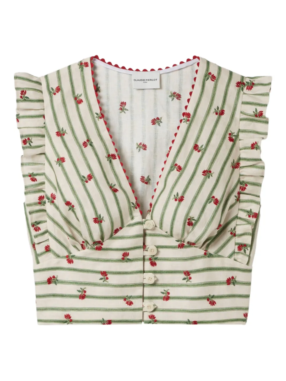 Claudie Pierlot printed ruffle-trim top | Neutrals | Image 1