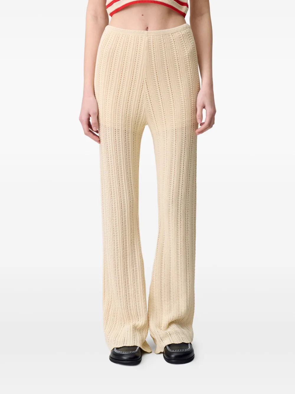 Claudie Pierlot Gehaakte broek met wijde pijpen Beige