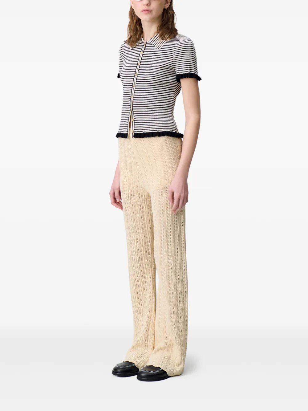 Claudie Pierlot Gehaakte broek met wijde pijpen Beige