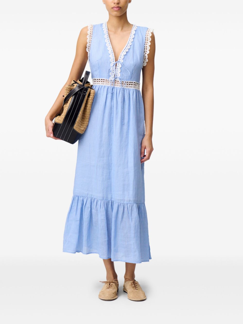 Claudie Pierlot embroidered-trim maxi dress - Blauw