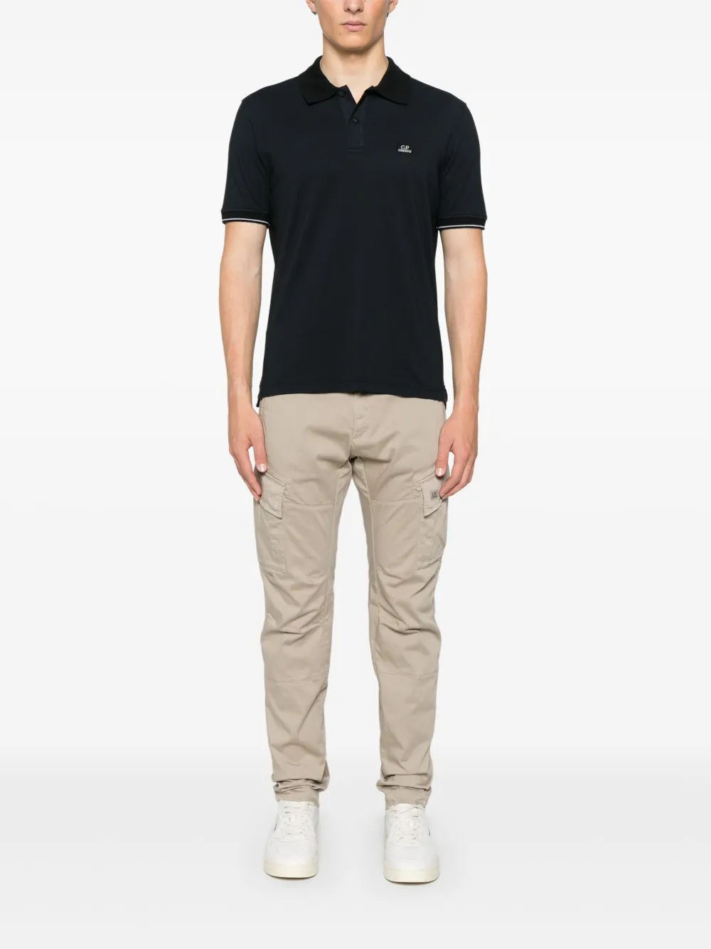 c.p.company C.P. Company Poloshirt met logopatch - Zwart