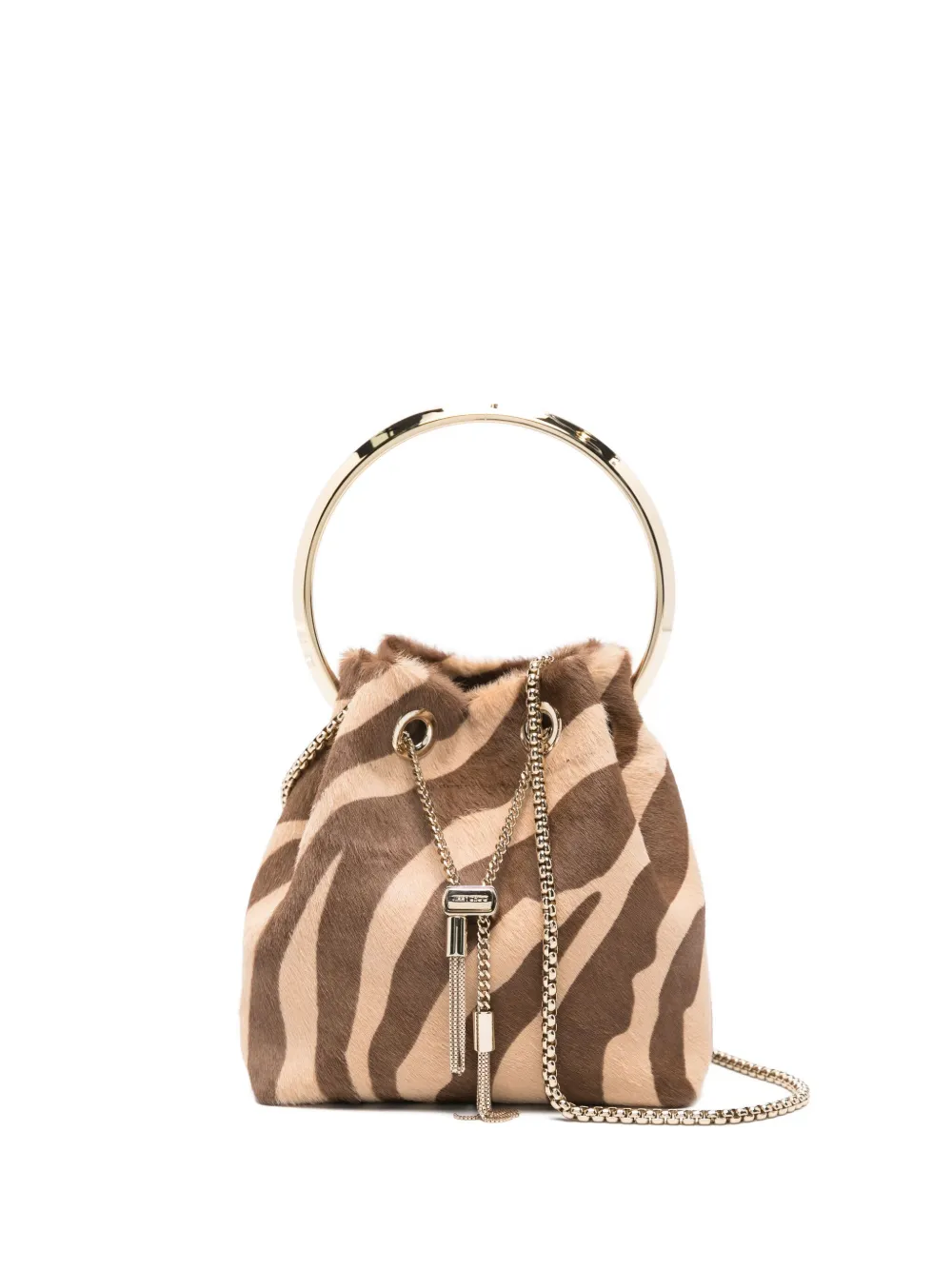 Jimmy Choo Bon Bon zebra-pattern bucket bag | Brown | Image 1