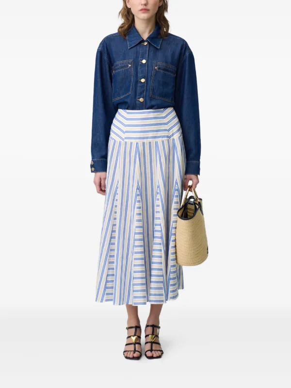 【関税 送料無料】CLAUDIE PIERLOT モノグラムAラインスカート Claudie Pierlot Striped Midi Skirt | White | FARFETCH