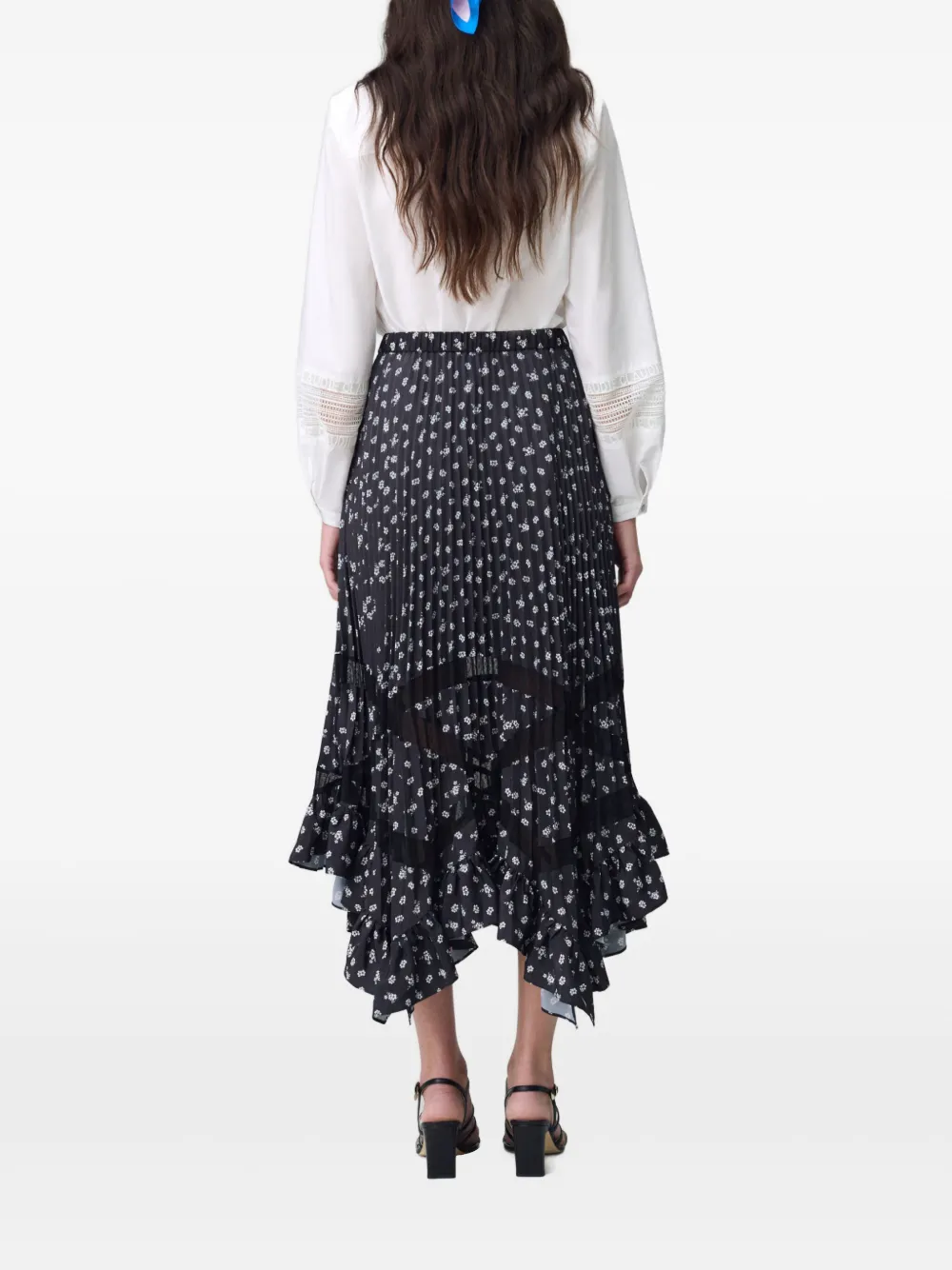 Claudie Pierlot Plooirok met bloemenprint Zwart
