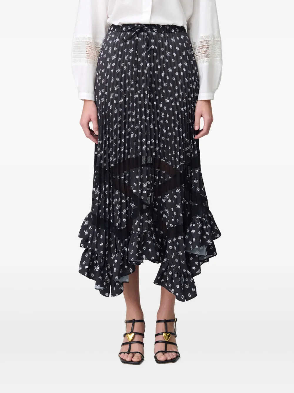 Claudie Pierlot Plooirok met bloemenprint Zwart