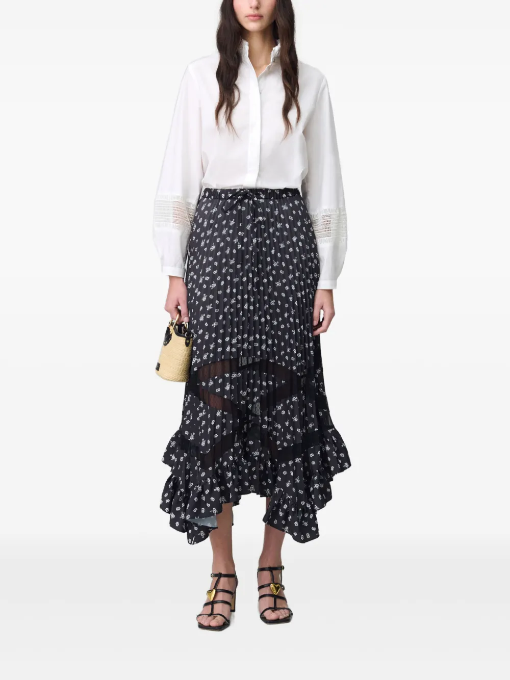 Claudie Pierlot floral-print pleated skirt - Zwart