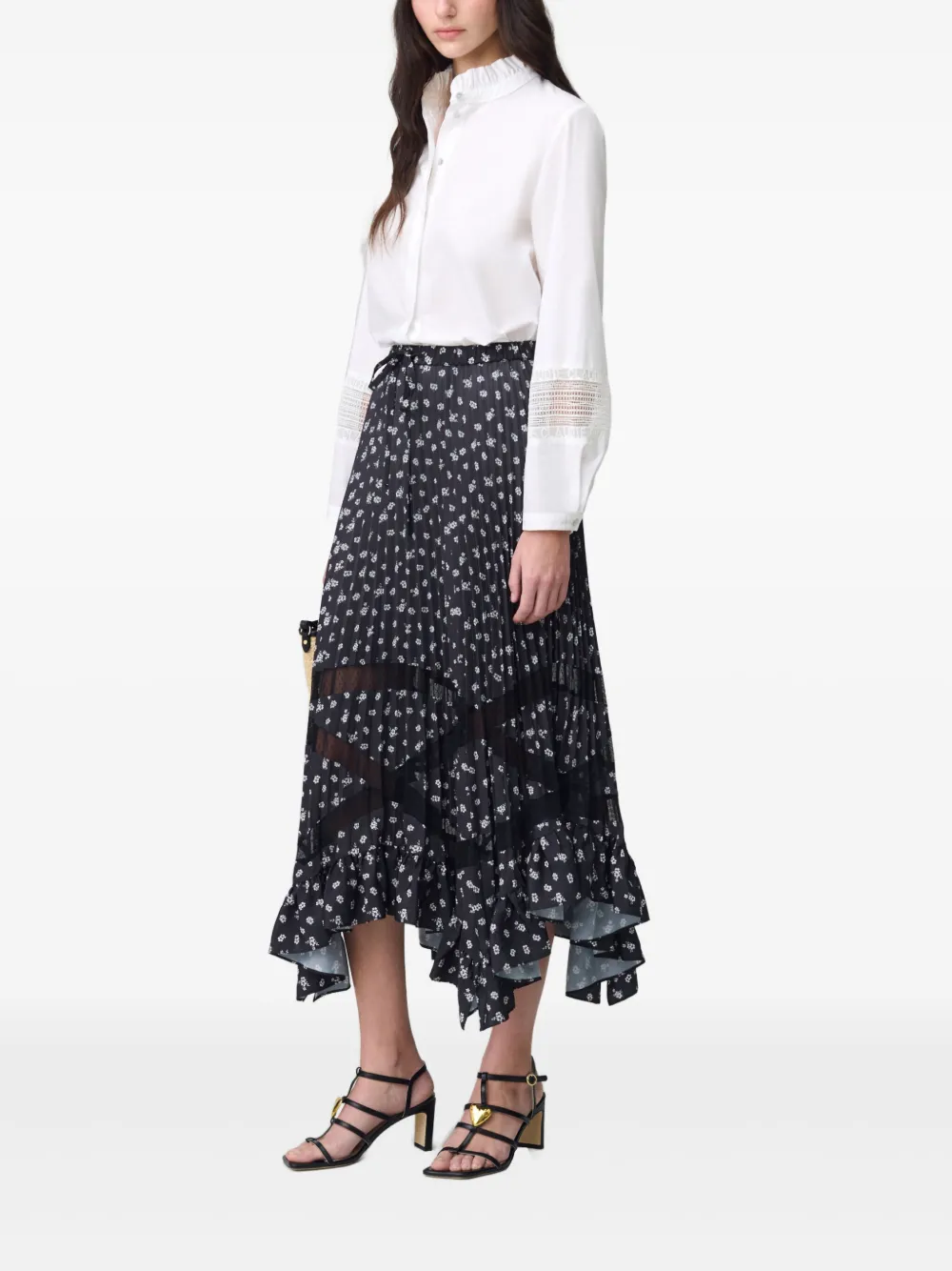 Claudie Pierlot Plooirok met bloemenprint Zwart