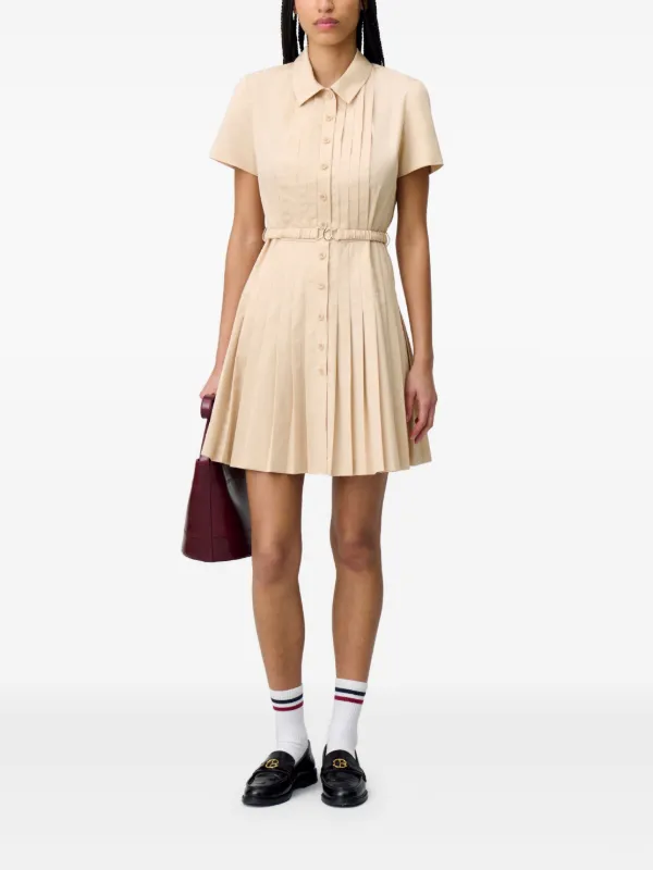 ワンピース [CLAUDIE PIERLOT] Belted Pleated Mini Dress CLAUDIE PIERLOT Pleated Short Dress With Ruffles in BLACK