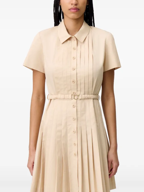 ワンピース [CLAUDIE PIERLOT] Belted Pleated Mini Dress Claudie Pierlot Pleated Mini Dress | Neutrals | FARFETCH